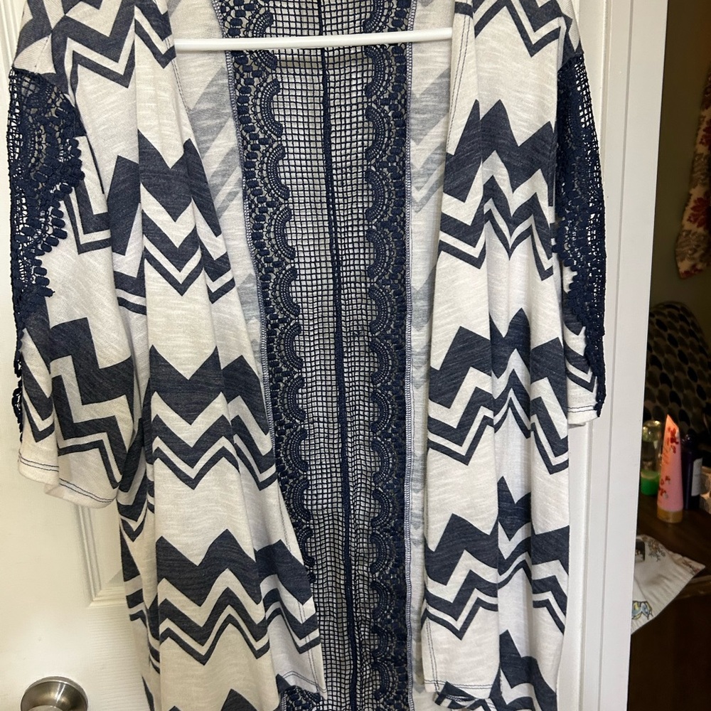 White and Blue Chevron Cape with Open Front
